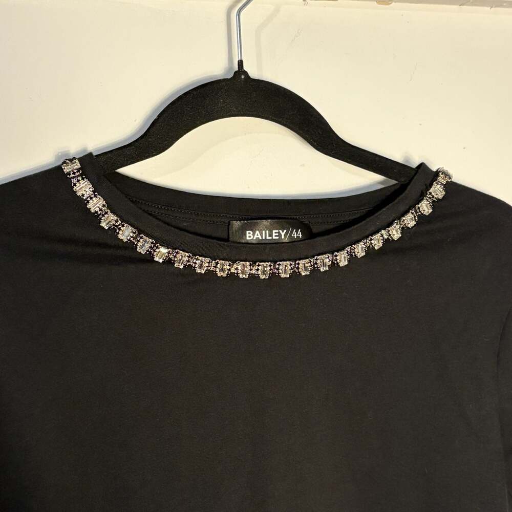 Bailey/44 Women's Black T-Shirt with Rhinestone Embellished Collar 008-0012